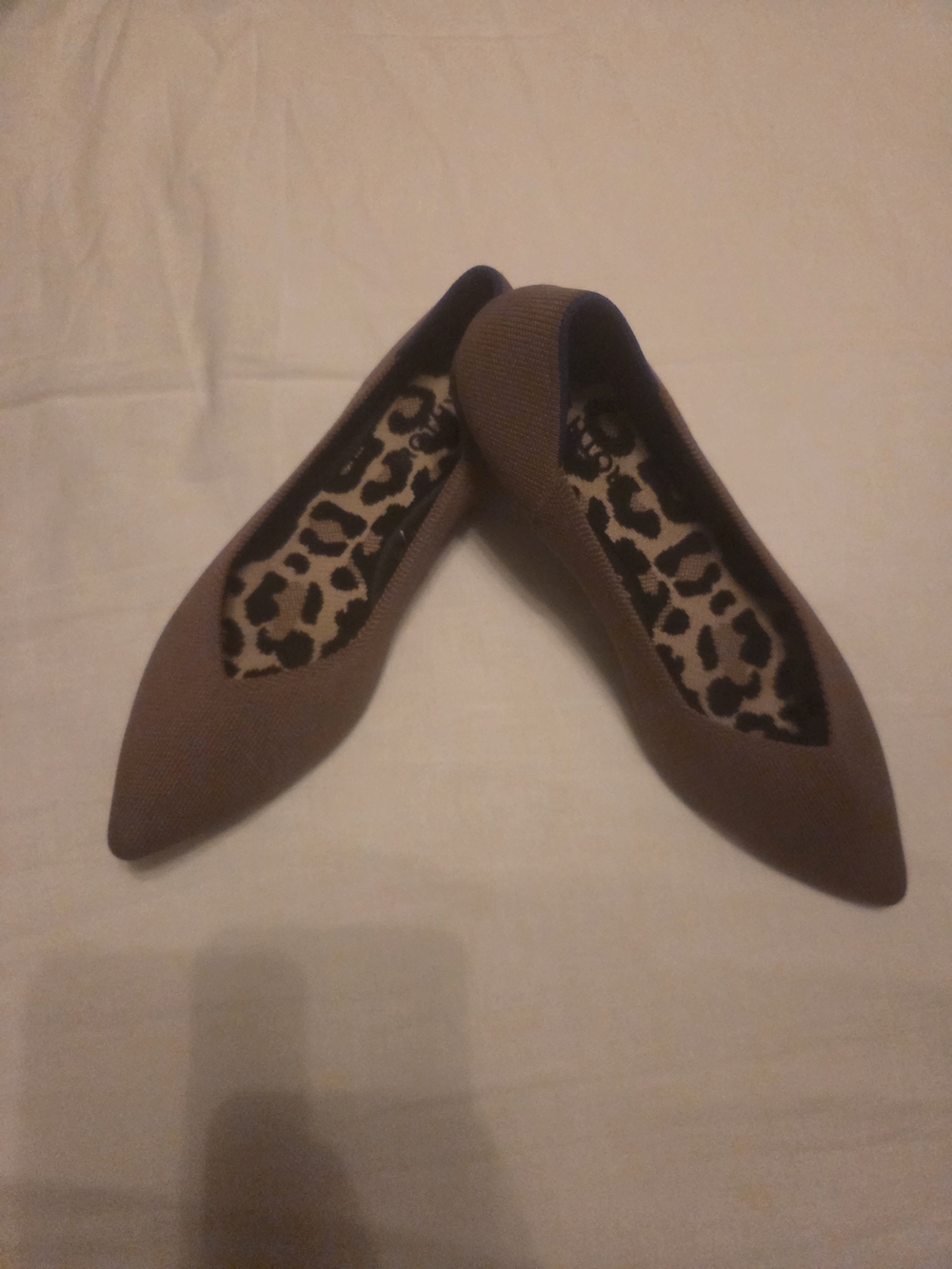 Rothy's Taupe Pointed Toe Flats with Leopard Insole